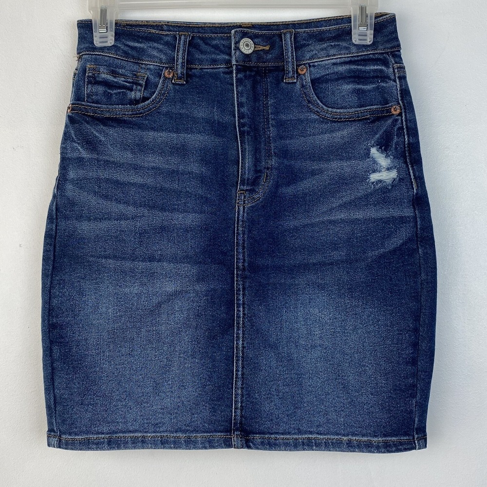 American Eagle Jean Skirt Womens 0 Denim Medium Wash Blue Pencil Knee Preppy